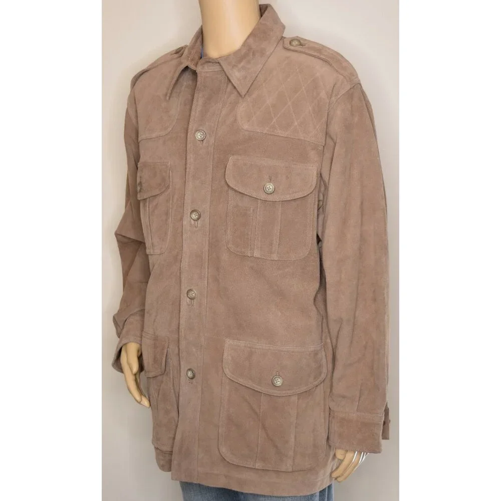 CABELA'S Outdoor Tan Suede Leather Button-Front Field/Hunting Coat/Jacket Size L